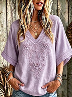Women'S Cotton And Linen Floral Faith Casual Top