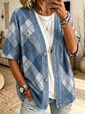 Women's Argyle Three Cross Embroidery Cardigan