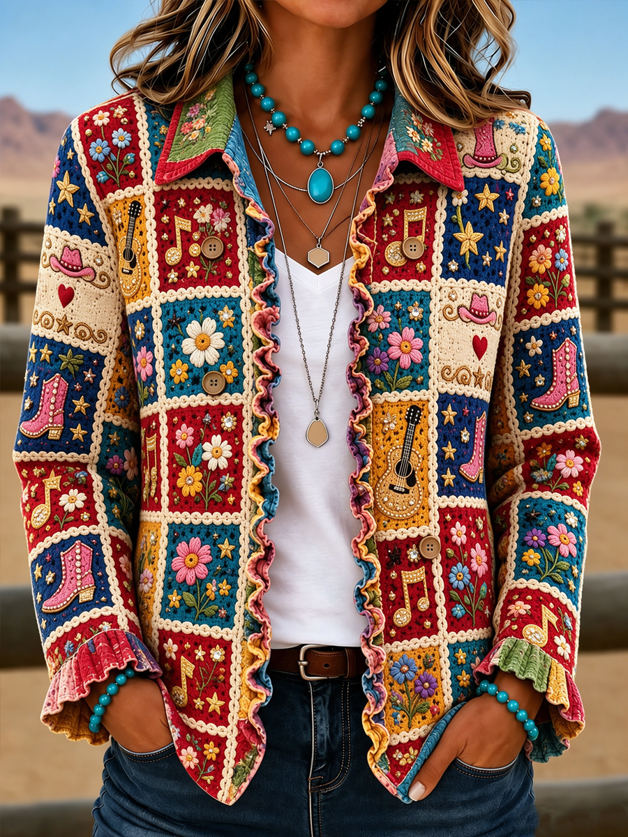 Ladies' Butterfly Patterned Casual Western Style Jacket