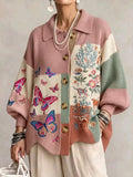 Women's Butterfly & Floral-Themed Knit Sweater