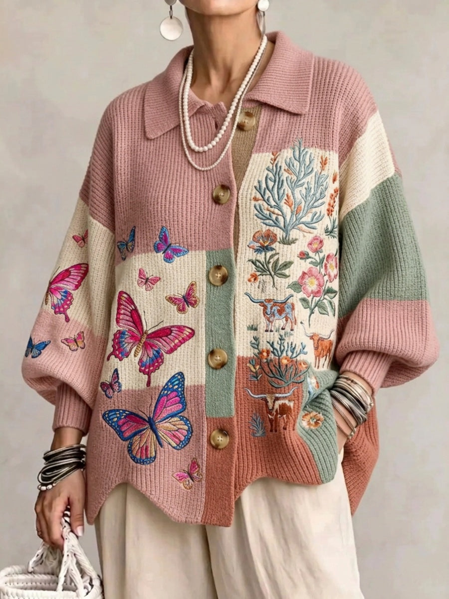 Women's Butterfly & Floral-Themed Knit Sweater