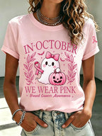 Women'S Pink Art Printed Casual T-Shirt