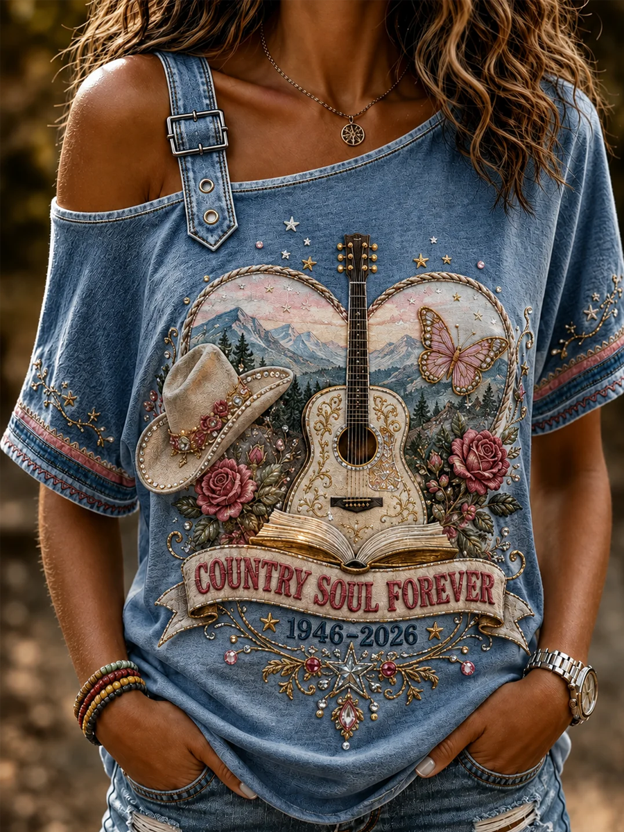 Women's Remembering Dolly Parton Off-The-Shoulder Short-Sleeve T-Shirt