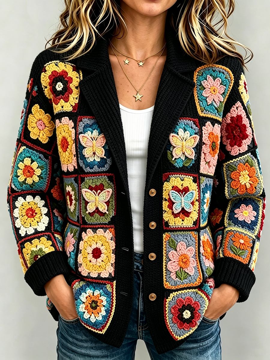 Women's Patchwork Art Knitted Cardigan