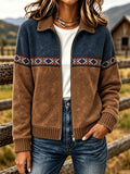Women'S Western Geometric Printed Knit Zipper Jacket