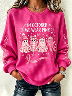 Women's Breast Cancer Print Crew Neck Check Sweatshirt
