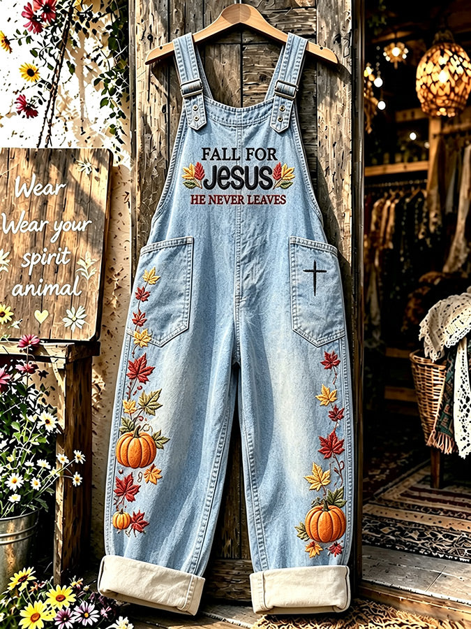 Women's Retro Autumn Plaid Cross Print Overalls