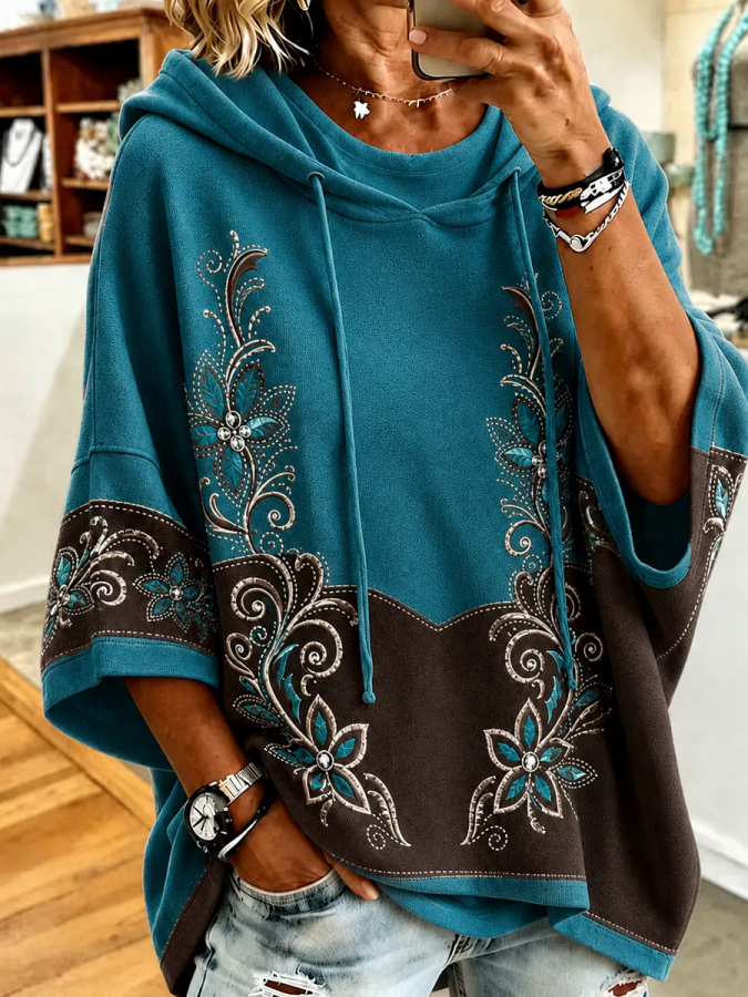Women’S Retro Western Style Print Hoodie