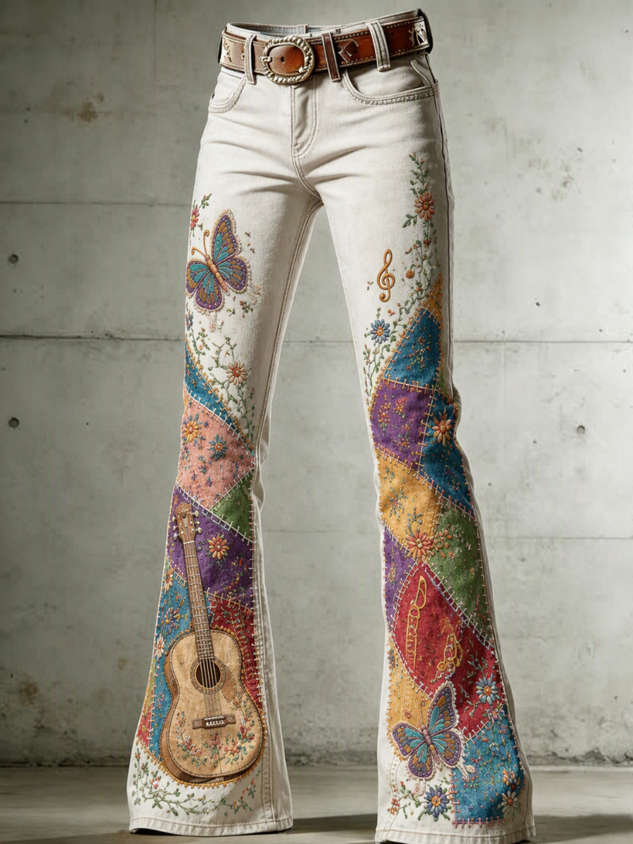 Women's Pink Art Print Flared Trousers