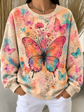 Women'S Pink Art Print Casual Sweatshirt