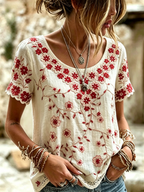 Women's Retro Floral Pattern Casual T-shirt