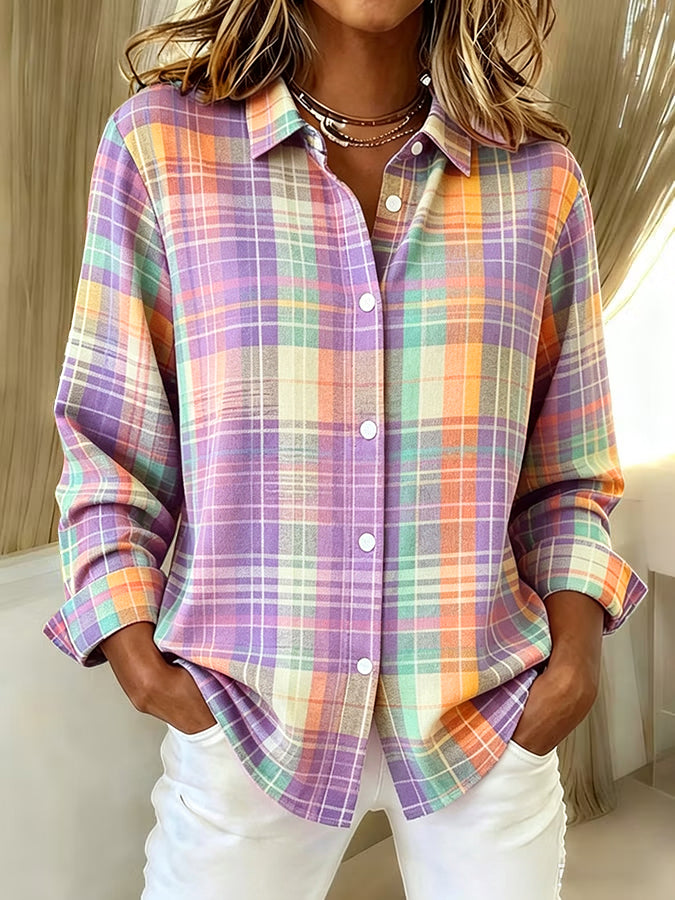 Women'S  Casual  Print Lapel Long Sleeve Shirt