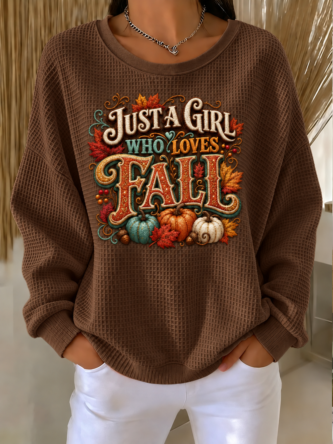 Women'S Autumn Season Waffle Sweatshirt