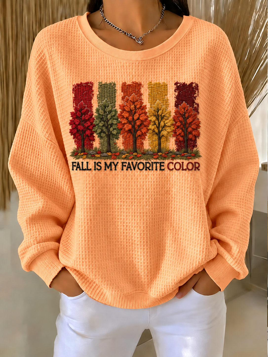 Women'S Autumn Season Waffle Sweatshirt