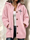Women's Faith Cross Printed Knitted Cardigan