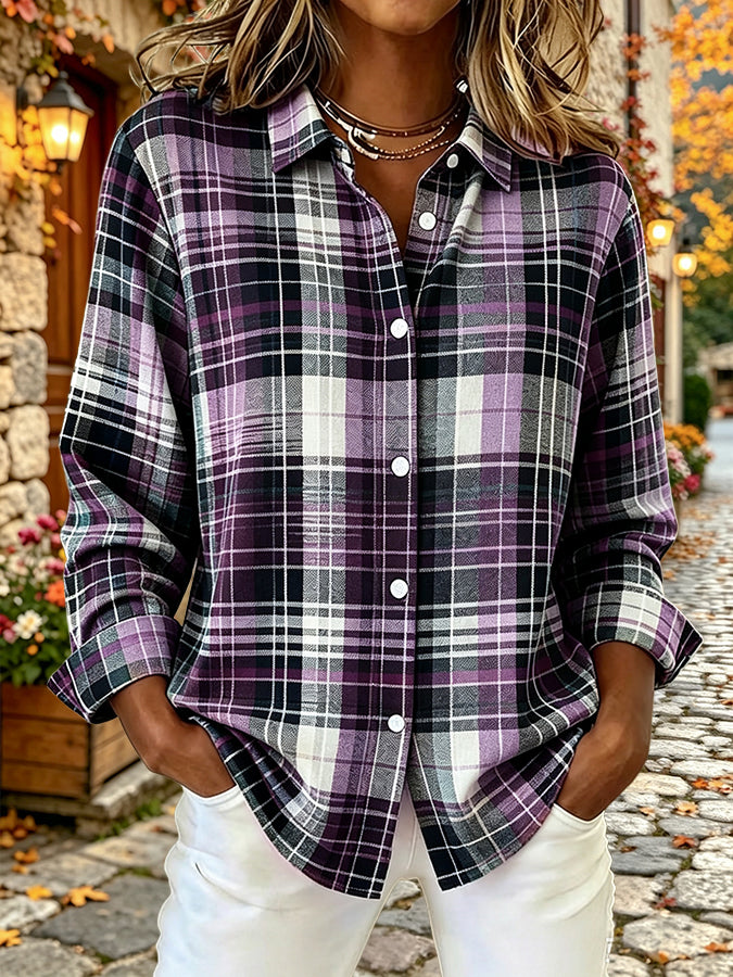 Women'S  Casual  Print Lapel Long Sleeve Shirt