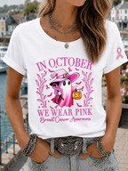 Women's In October We Wear Pink Printed Casual T-Shirt