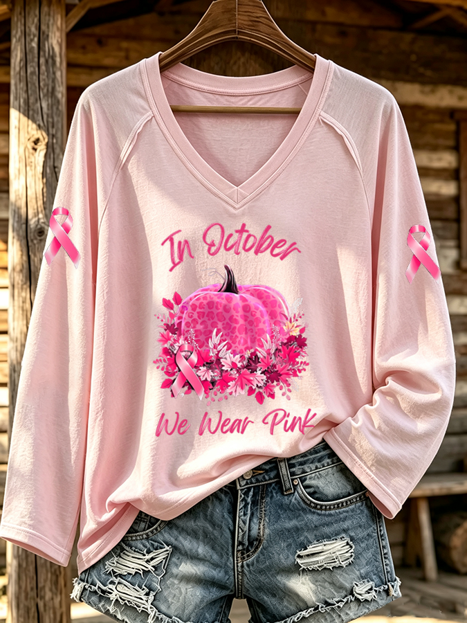 Women'S Breast Cancer Awareness Printed Long Sleeve T-Shirt