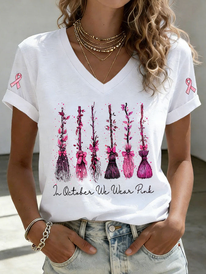 Women'S In October We Wear Pink Print Short-Sleeve T-Shirt