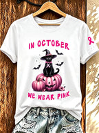 Women'S Retro In October We Wear Pink Printed T-Shirt