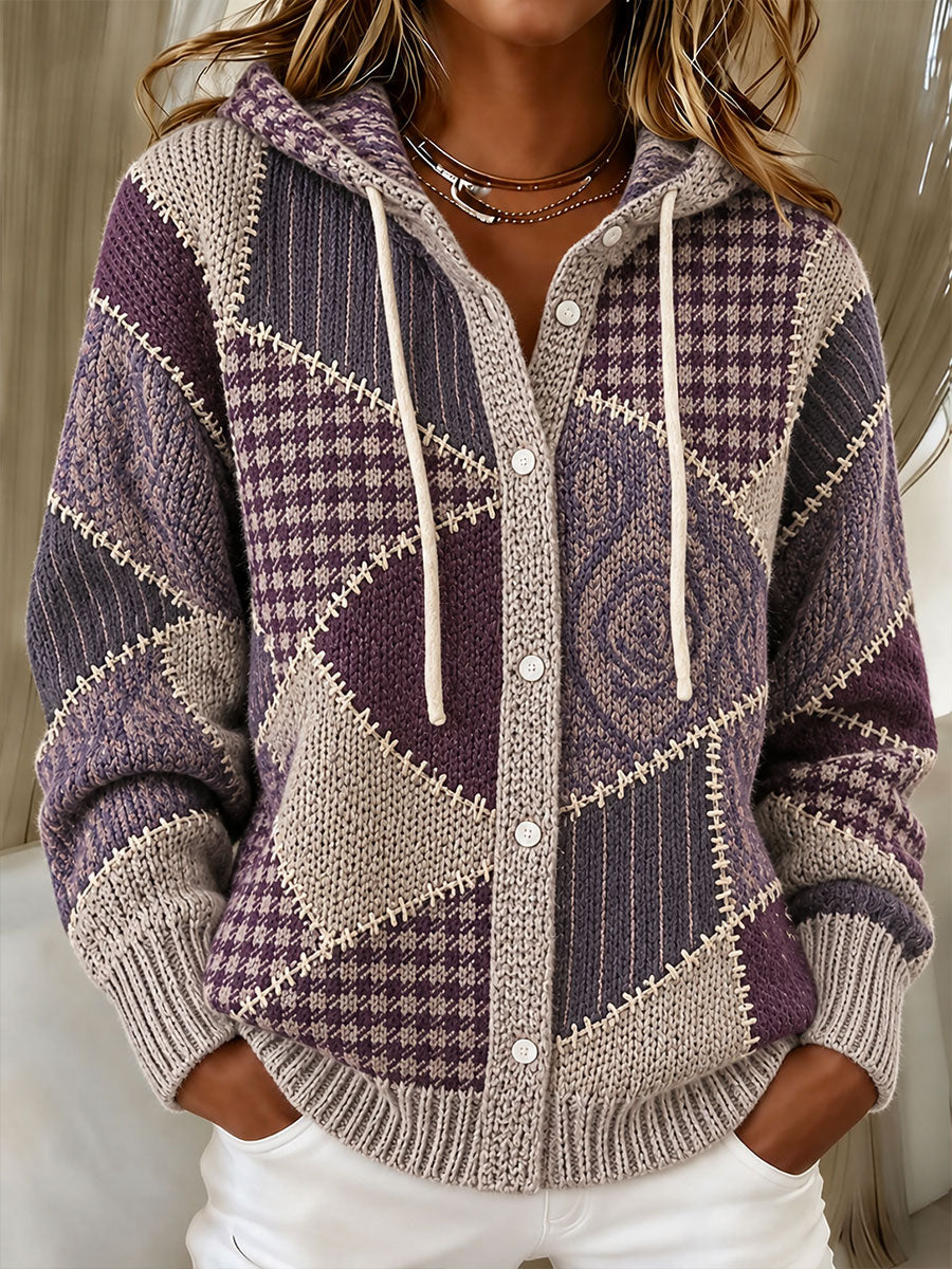 Women's Patchwork Art knitted hooded