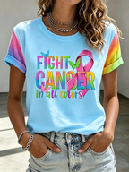 Women'S Pink FIGHT CANCER In All Colors Art Printed Casual T-Shirt