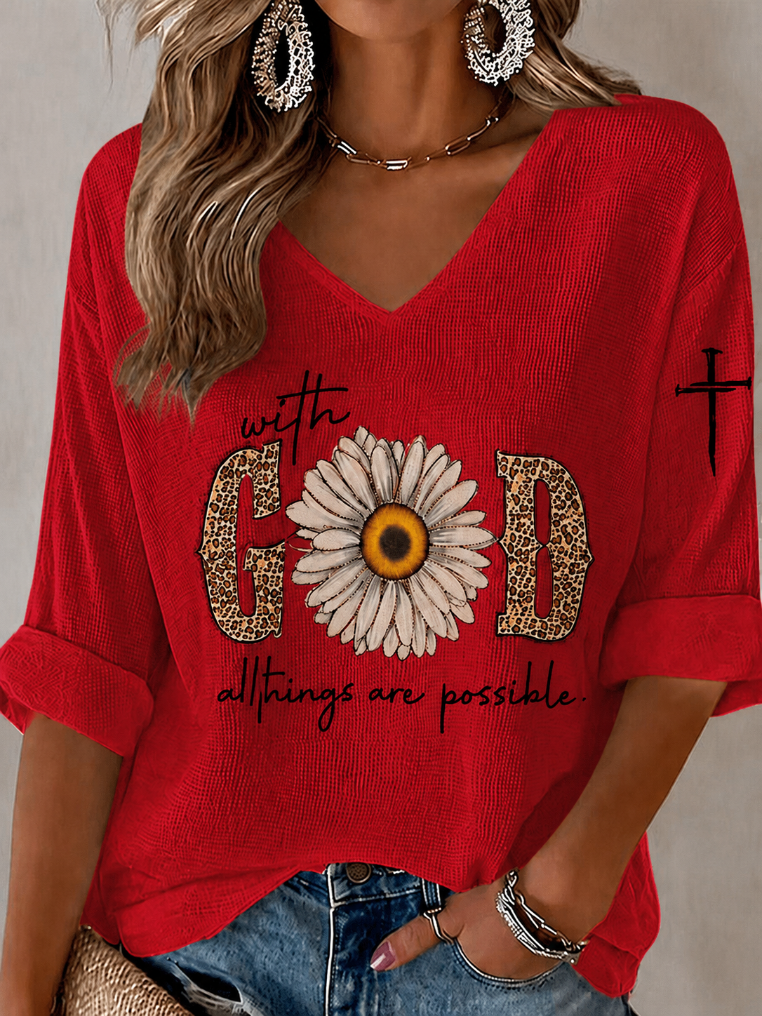 Women'S Casual "With GOD All Things Are Possible." Faith Printed Top