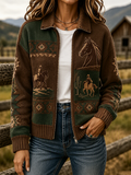 Women's Retro Floral & Butterfly Pattern Knit Zip-Up Cardigan