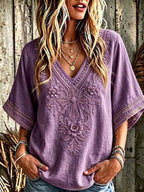 Women'S Cotton And Linen Floral Faith Casual Top