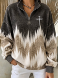 Women'S Gradient Faith Cross Printed Zipper Sweatshirt