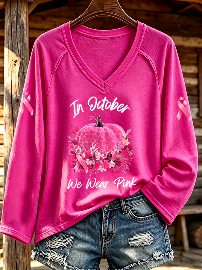 Women'S Breast Cancer Awareness Printed Long Sleeve T-Shirt
