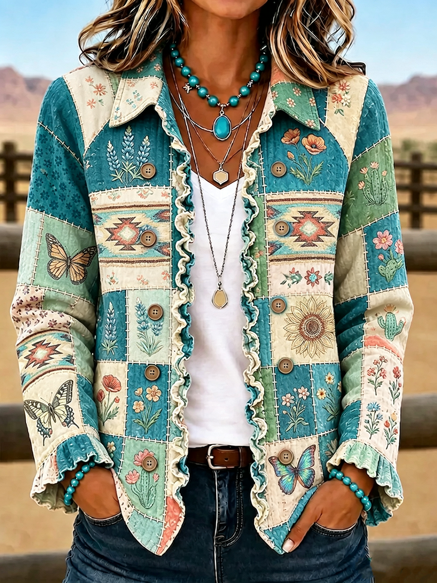 Women'S Butterfly Patterned Casual Western Style Jacket