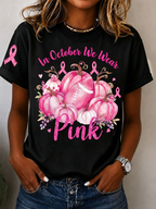 Women's In October We Wear Pink Printed Casual T-Shirt