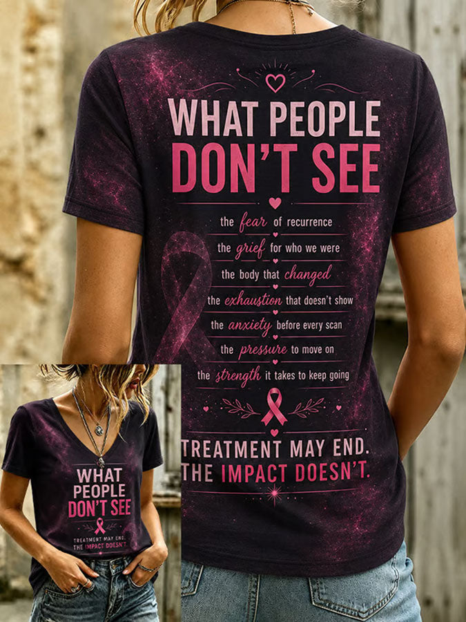 Women'S Breast Cancer Printed V-Neck T-Shirt