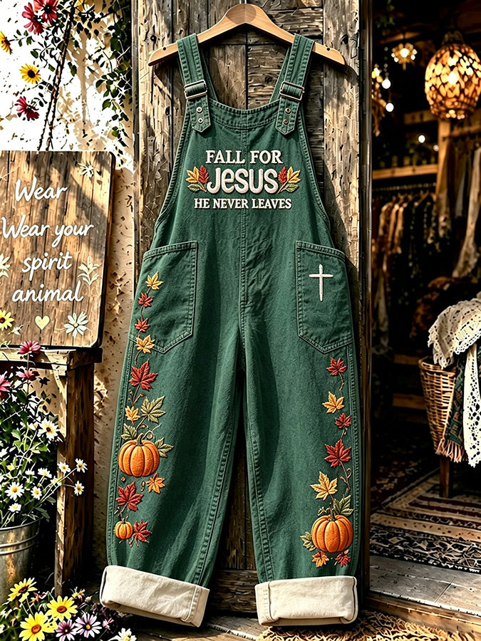 Women's Retro Autumn Plaid Cross Print Overalls