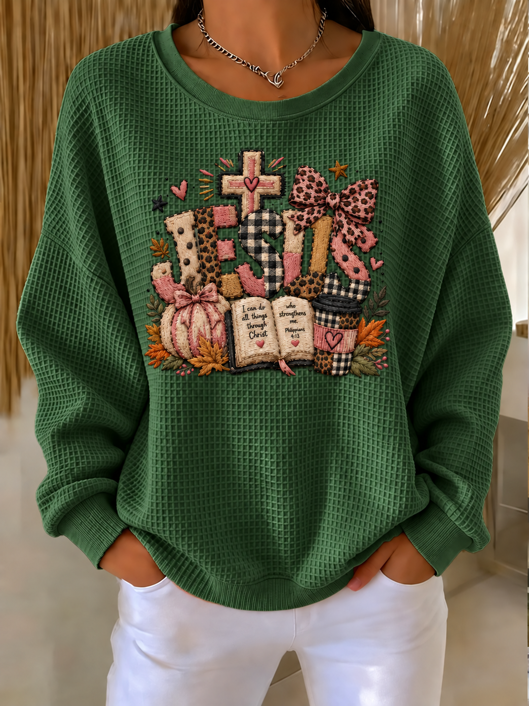 Women'S Autumn Season Waffle Sweatshirt