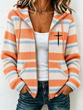Women'S Casual Striped Faith Hooded Zipper Jacket
