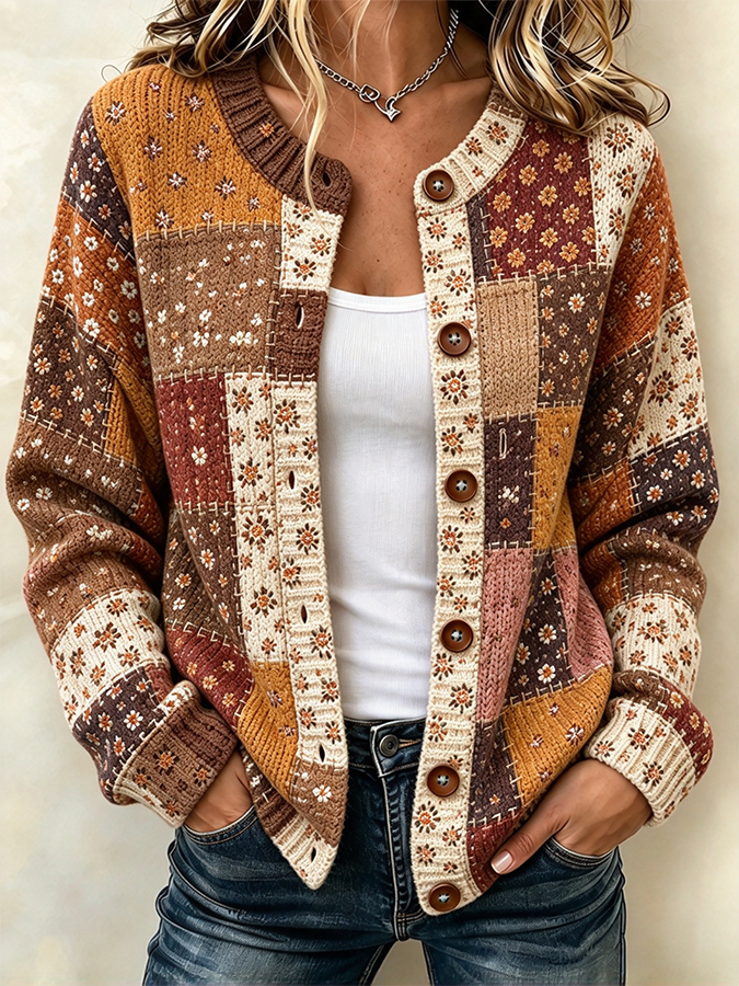 Women'S Pink Western Style Butterfly Flower Pattern Cardigan