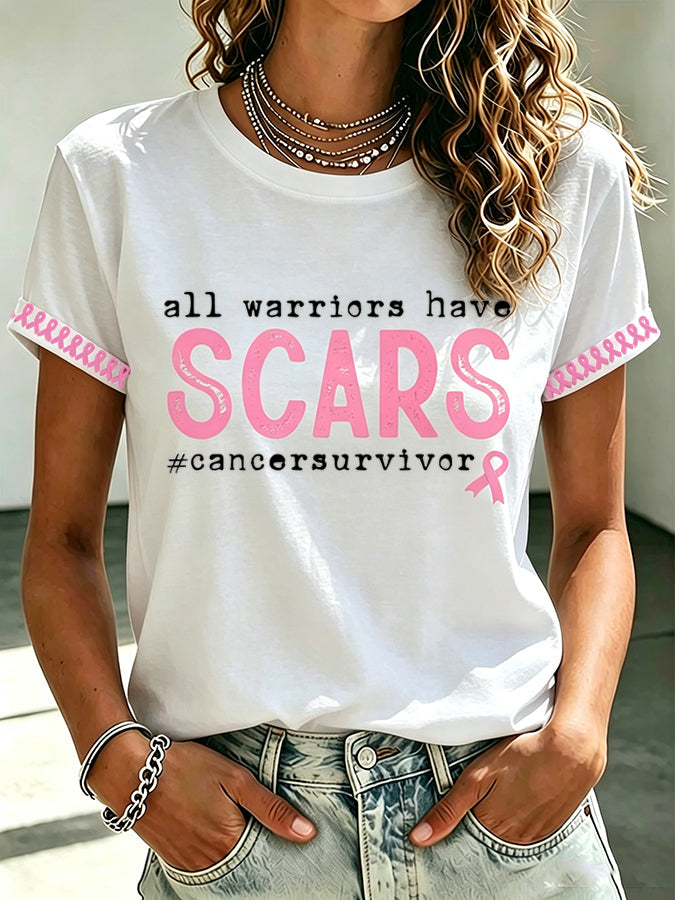 Women'S Retro Breast Cancer Printed T-Shirt