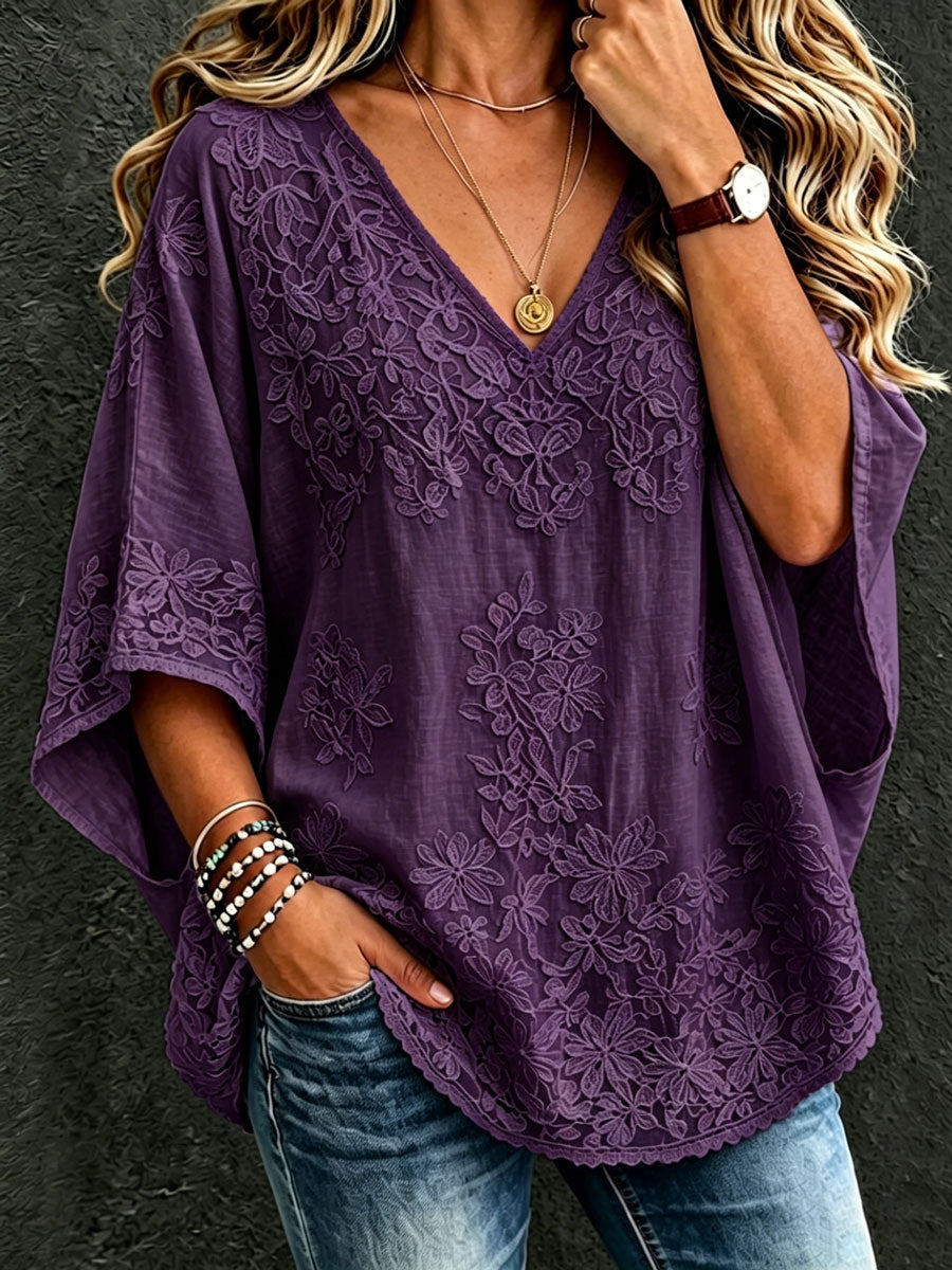 Women'S Cotton And Linen Floral Casual Vacation Top