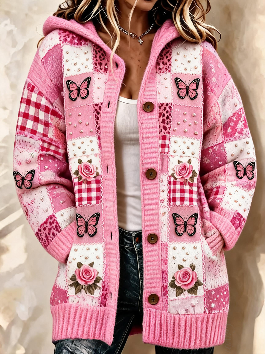 Women'S Butterfly Pattern Casual Sweater Long Cardigan