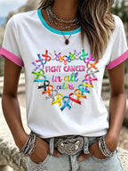 Women's Retro Fight Cancer In All Colors Printed T-shirt