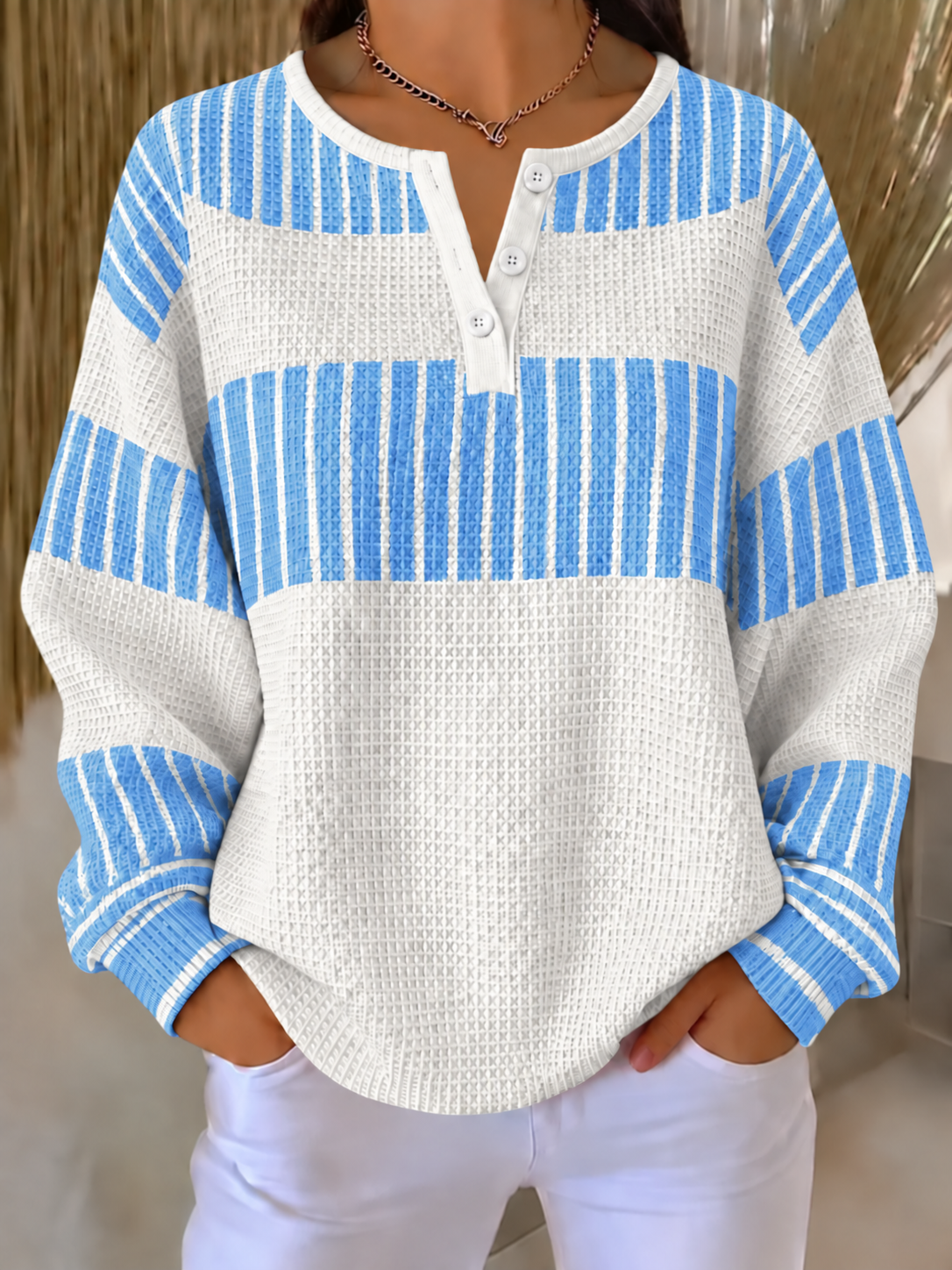 Women Abstract Henley Collar Printing Casual Spring/Fall Long Sleeve Sweatshirt