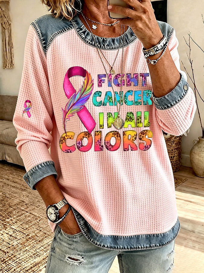 Women'S Casual Fight Cancer In All Color Waffle Top