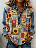 Women's Patchwork Art Cowboy Collar sweatshirt