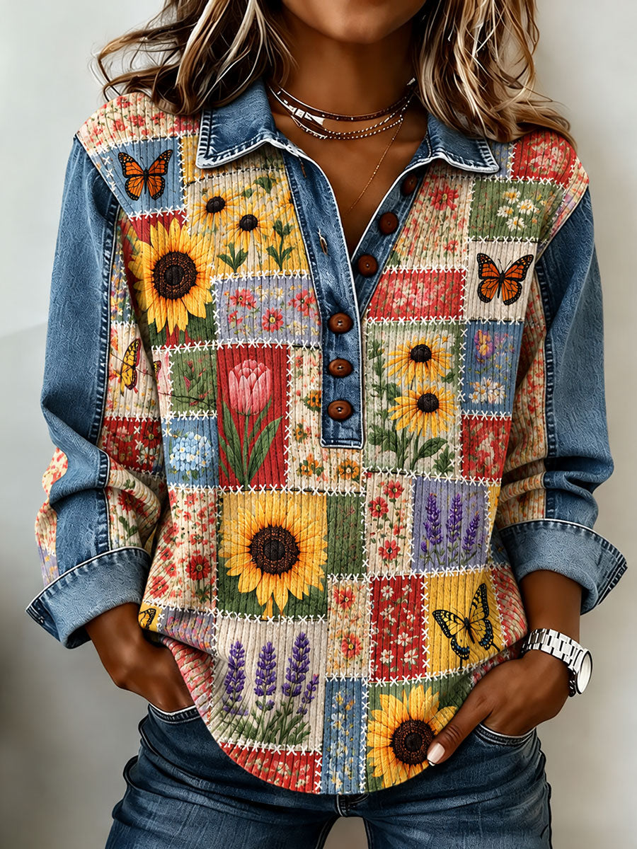 Women's Patchwork Art Cowboy Collar sweatshirt