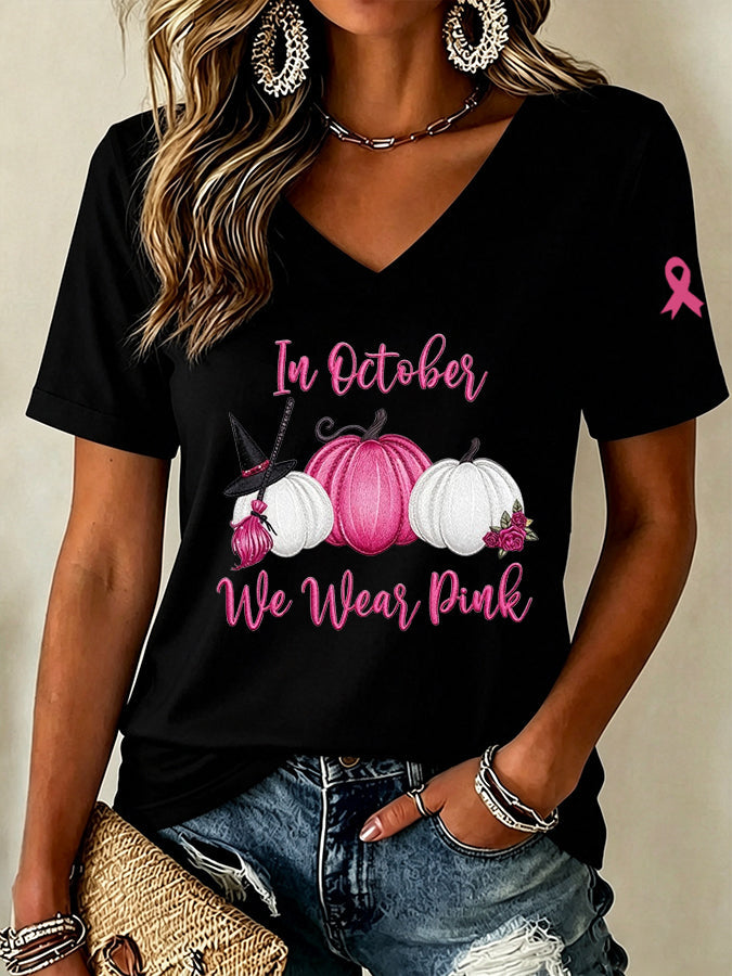 Women'S In October We Wear Pink Print Short-Sleeve T-Shirt
