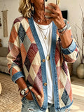 Women'S Contrasting Printed Casual Cardigan