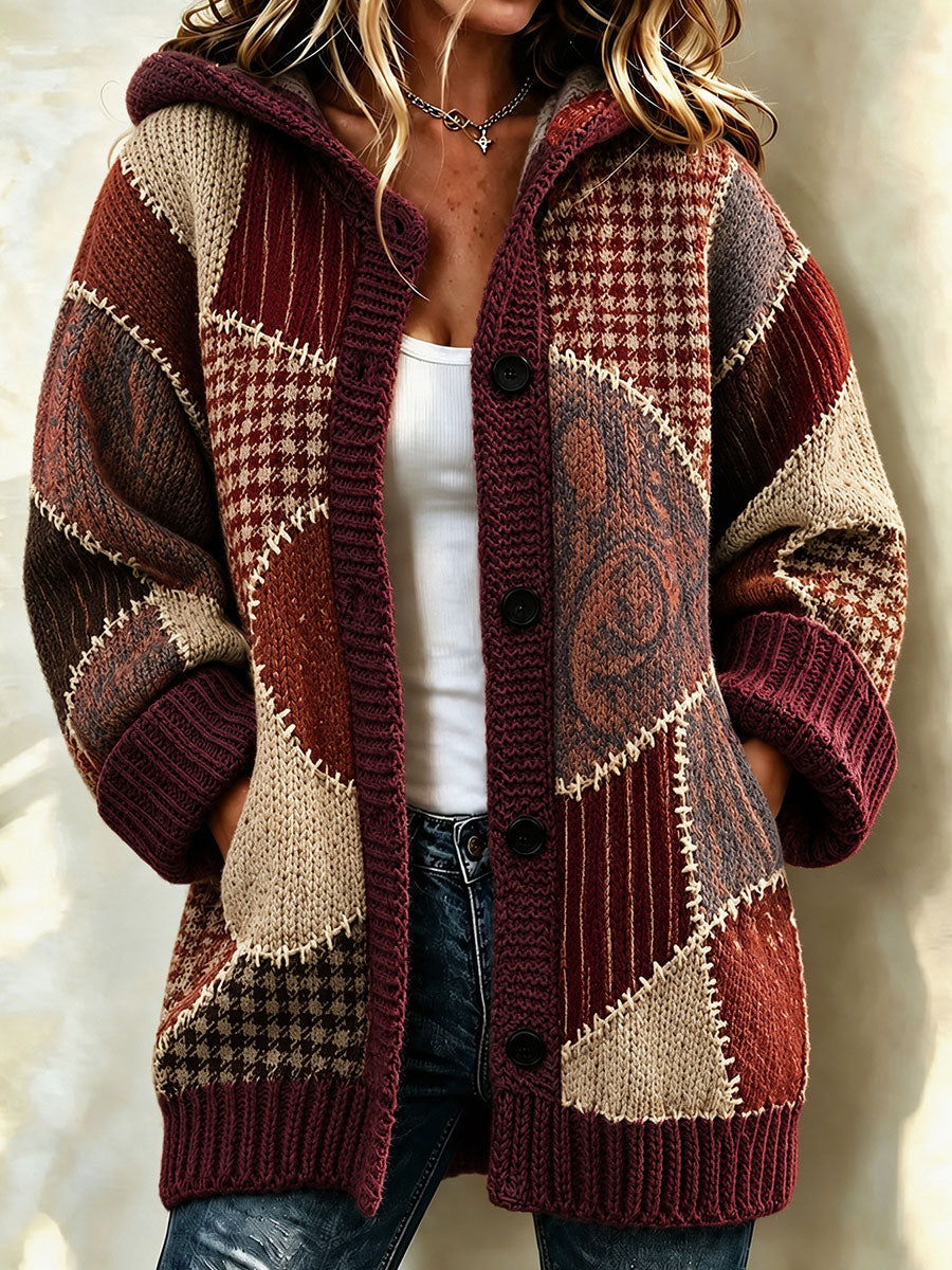 Women's Tennessee Country-Style Patchwork Knitted Cardigan