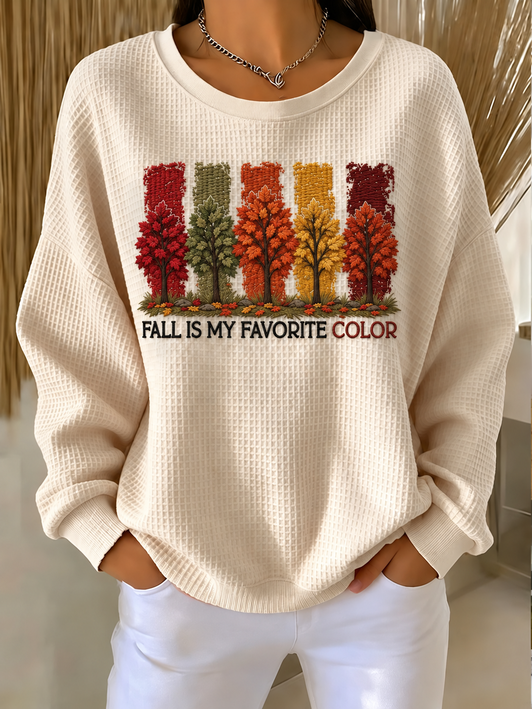 Women'S Autumn Season Waffle Sweatshirt